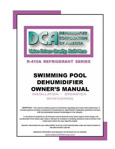 Swimming pool dehumidifier owners manual 410A